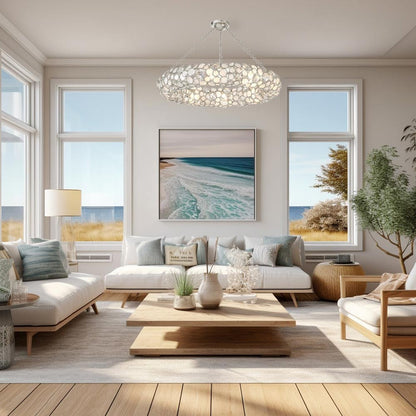 Palla Ring Semi Flush Mount Ceiling Light in living room.