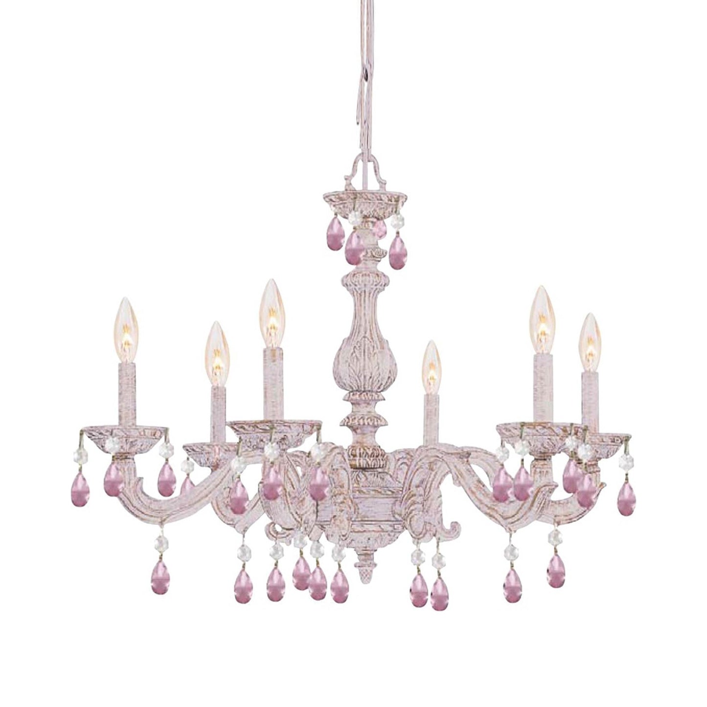 Paris Market Crystal Chandelier in Antique White (Rose Colored Hand Cut/21-Inch).