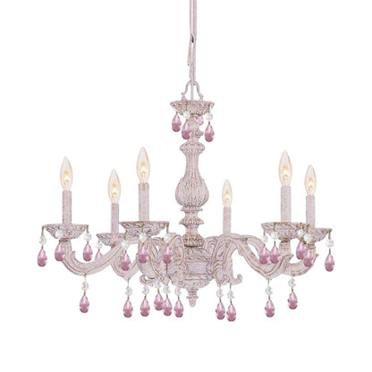 Paris Market Crystal Chandelier in Antique White (Rose Colored Hand Cut/21-Inch).