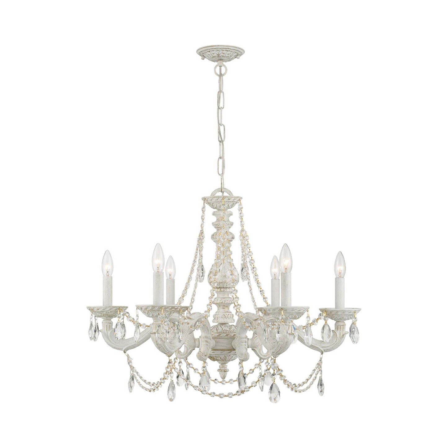 Paris Market Crystal Chandelier in Antique White (Clear Italian/Hand Cut Crystal/Swarovski Spectra Crystal/Swarovski Strass Crystal/22-Inch).