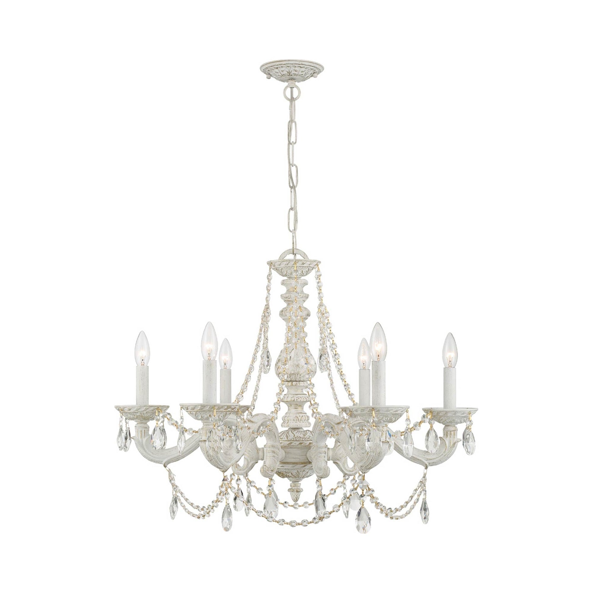 Paris Market Crystal Chandelier in Antique White (Clear Italian/Hand Cut Crystal/Swarovski Spectra Crystal/Swarovski Strass Crystal/22-Inch).