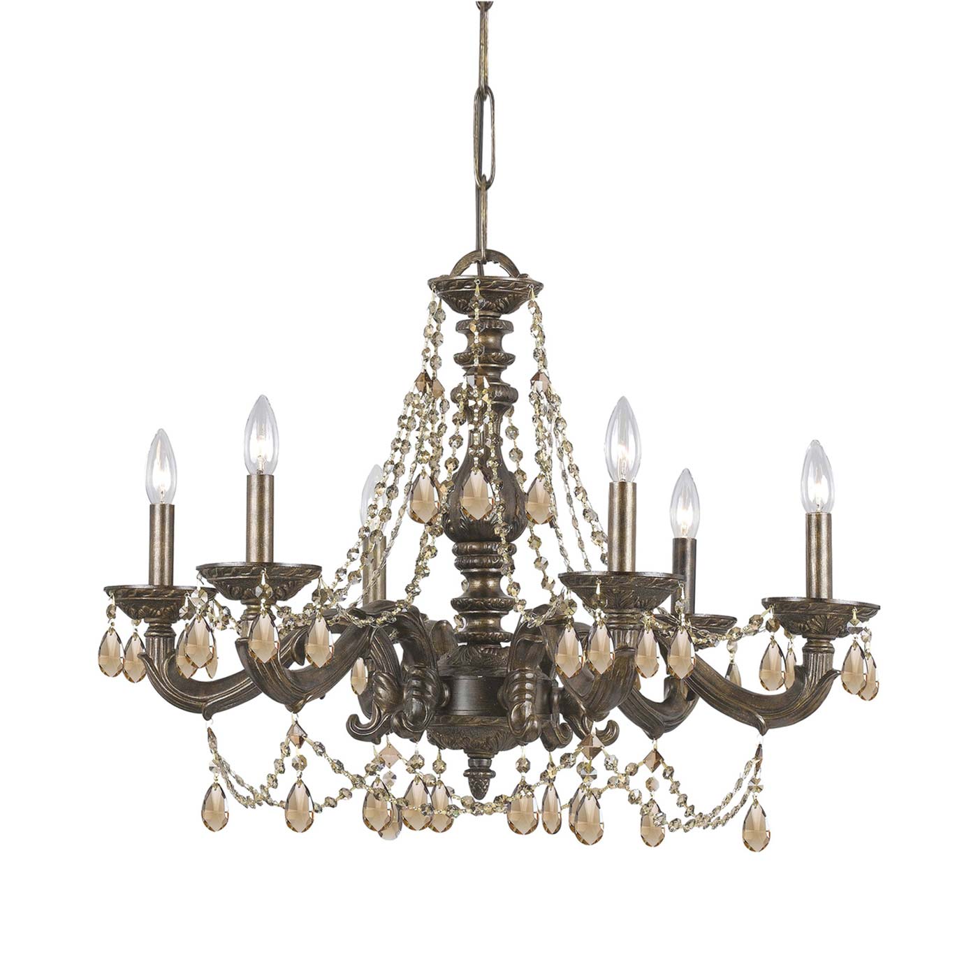 Paris Market Crystal Chandelier in Venetian Bronze (Golden Teak Hand Cut/Golden Teak Swarovski/22-Inch).