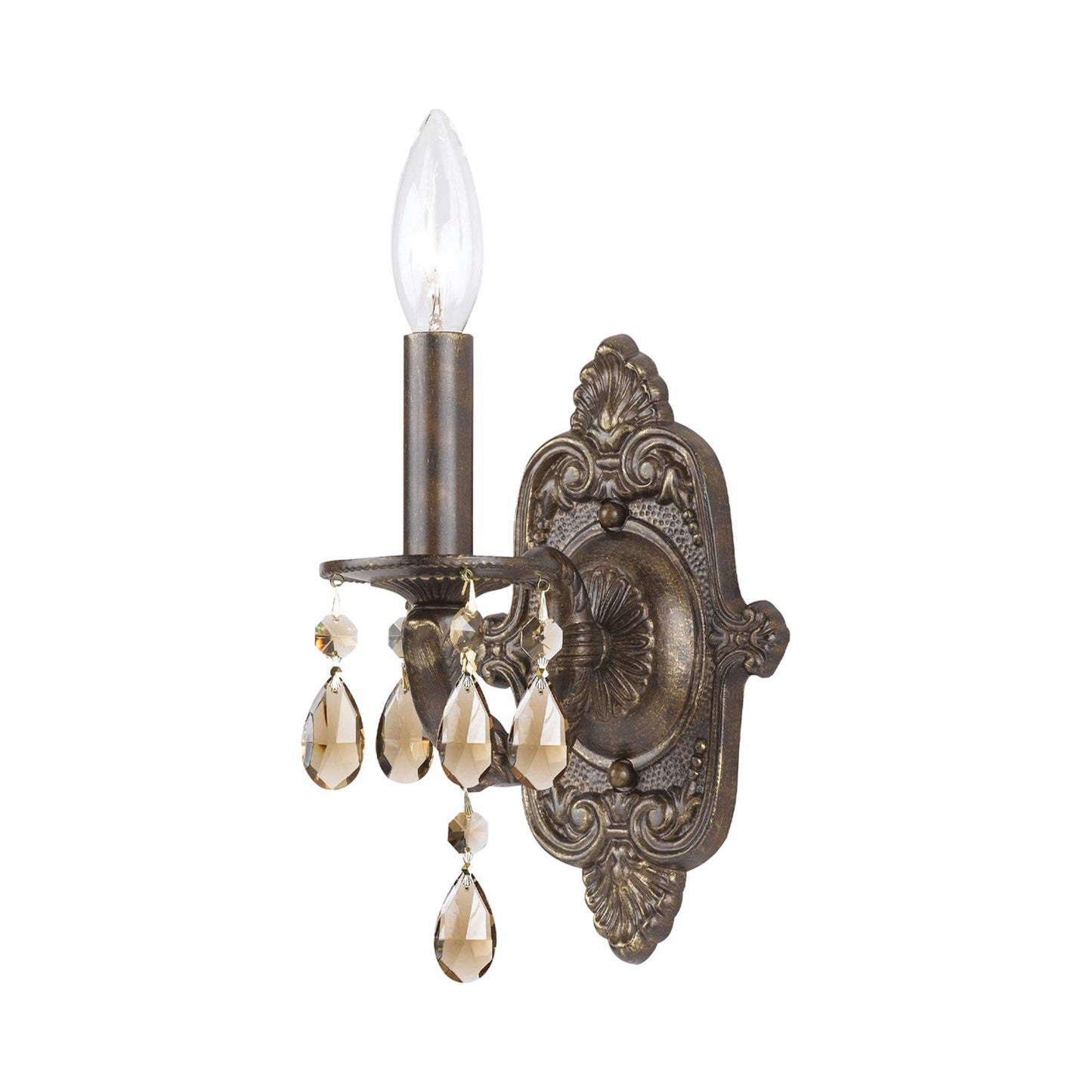 Paris Market Crystal Wall Light in Venetian Bronze (Golden Teak Hand Cut/Golden Teak Swarovski/1-Light).
