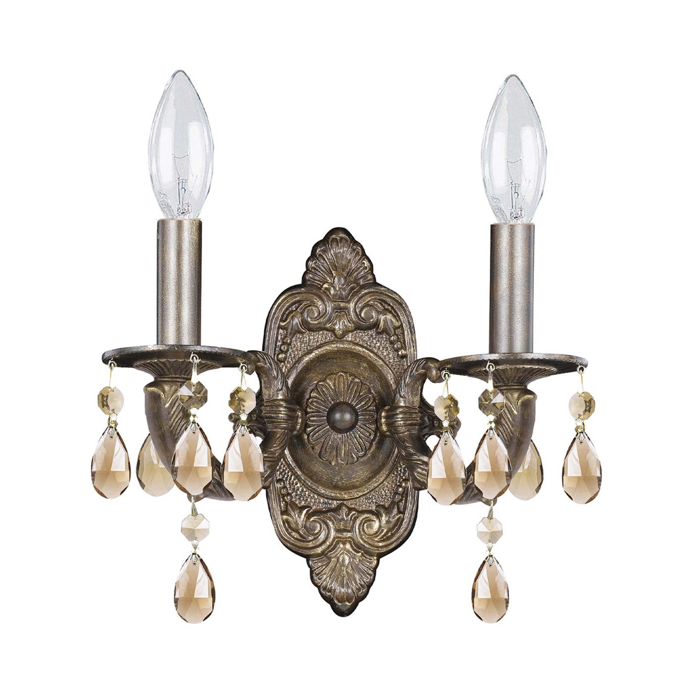 Paris Market Crystal Wall Light in Venetian Bronze (Golden Teak Hand Cut/Golden Teak Swarovski/2-Light).