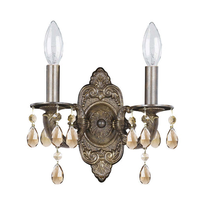 Paris Market Crystal Wall Light in Venetian Bronze (Golden Teak Hand Cut/Golden Teak Swarovski/2-Light).