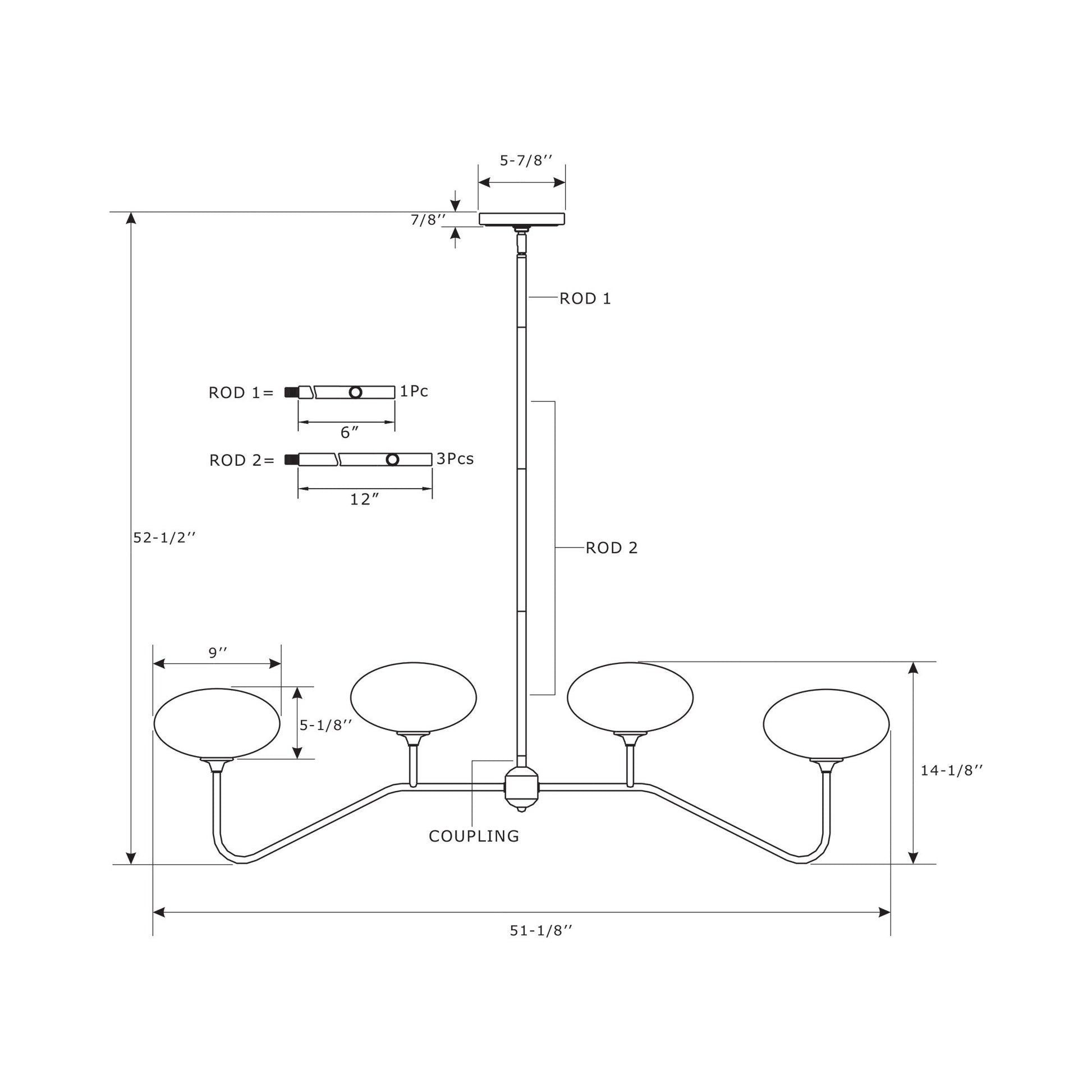 Parker Linear Chandelier - line drawing.