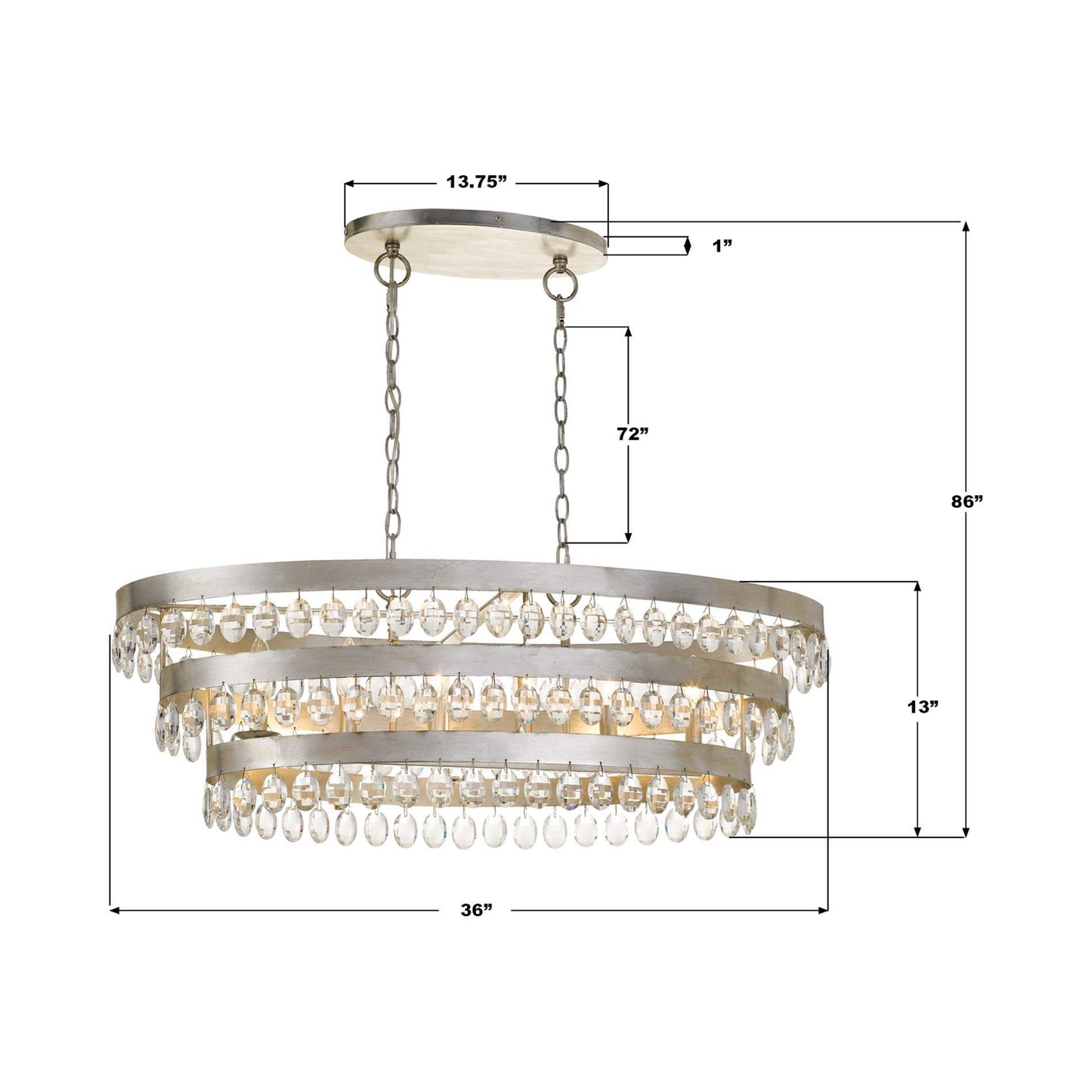 Perla Linear Chandelier - line drawing.