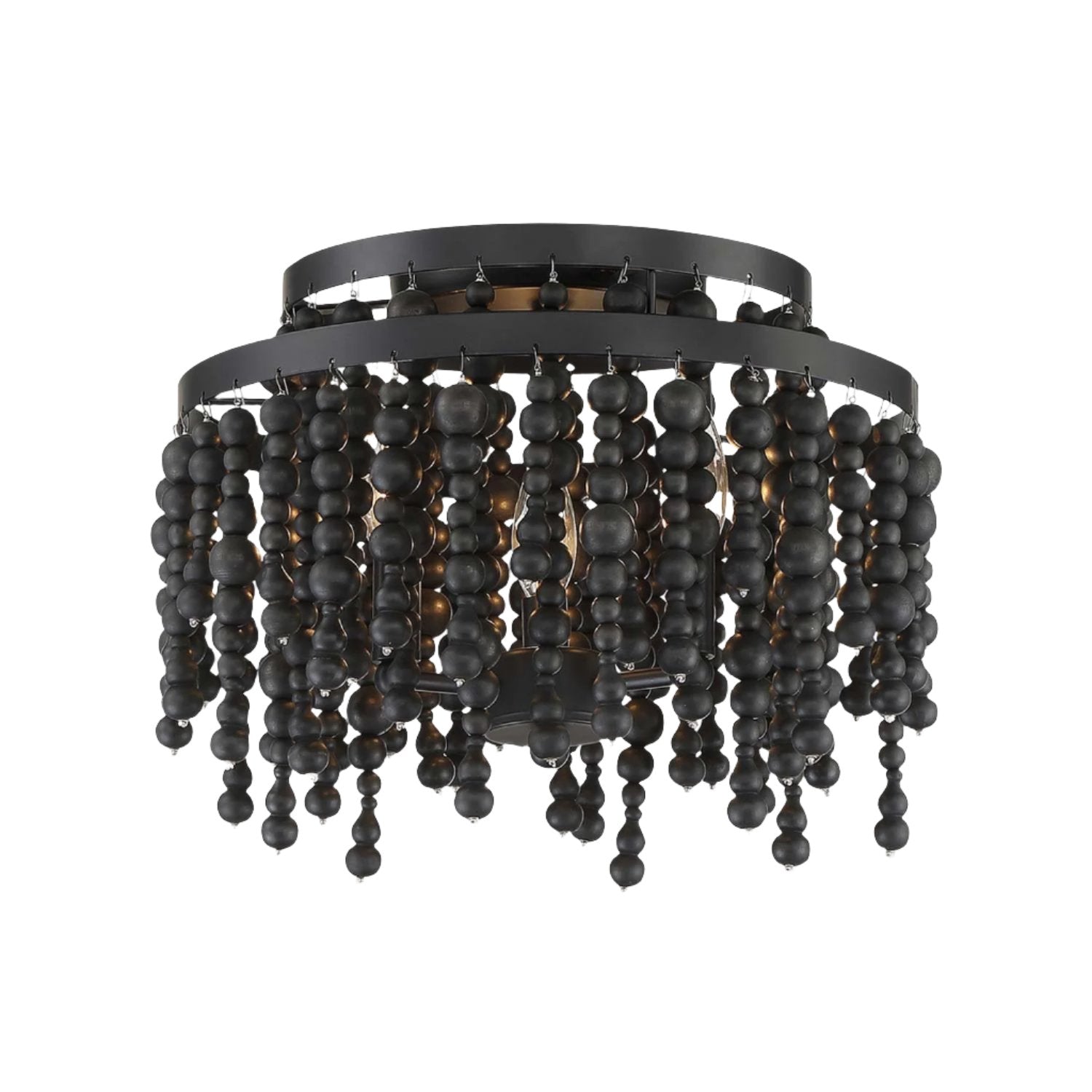 Poppy Semi Flush Mount Ceiling Light in Black Wood Beads.