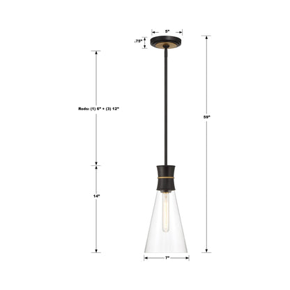 Quinn Mini Pendant Light - line drawing.