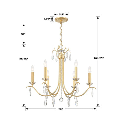 Rollins Multi Light Chandelier - line drawing.
