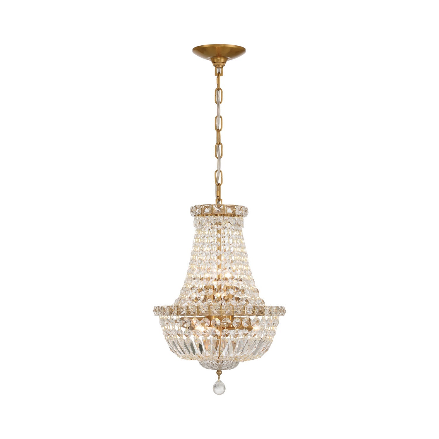 Roslyn Mini Chandelier in Aged Brass.