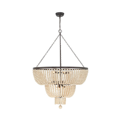 Rylee Chandelier in Forged Bronze (Natural Wood Beads/12-Light).