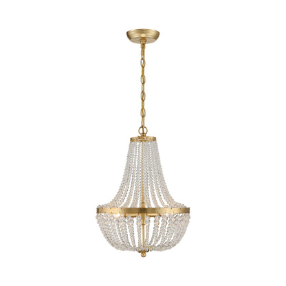 Rylee Crystal Chandelier in Antique Gold (Hand Cut Crystal Beads/3-Light).