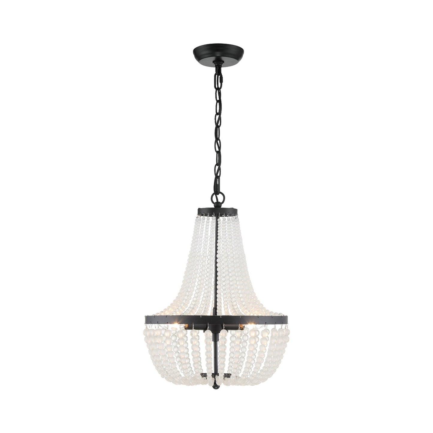 Rylee Crystal Chandelier in Matte Black (Frosted Glass Beads/3-Light).