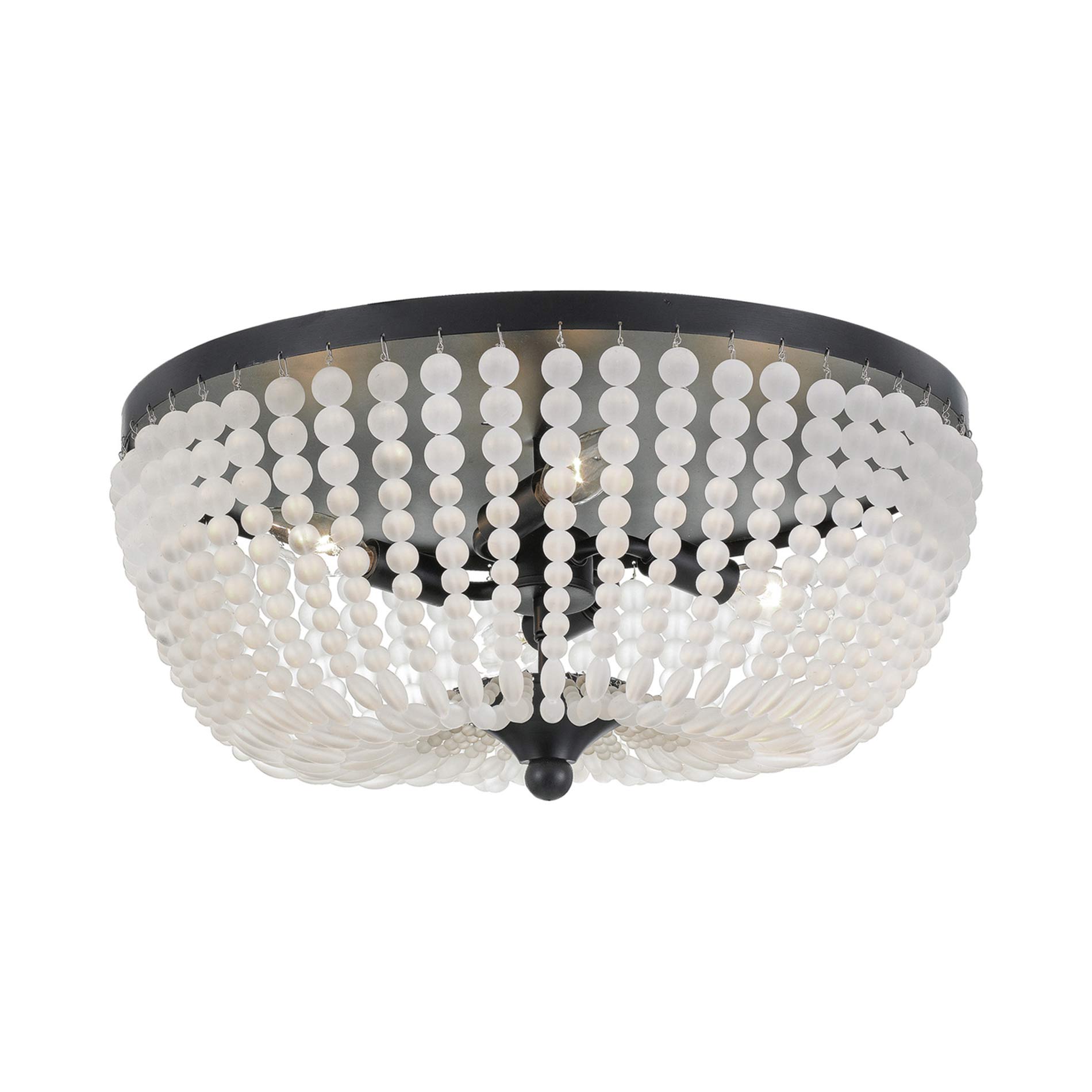 Rylee Flush Mount Ceiling Light in Matte Black (Frosted Glass Beads/4-Light).