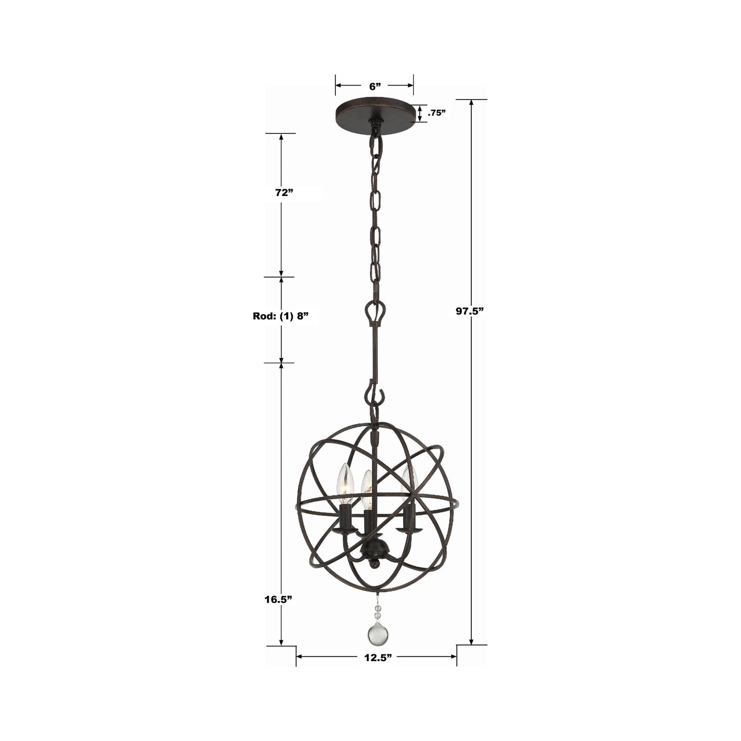 Solaris Mini Chandelier - line drawing.