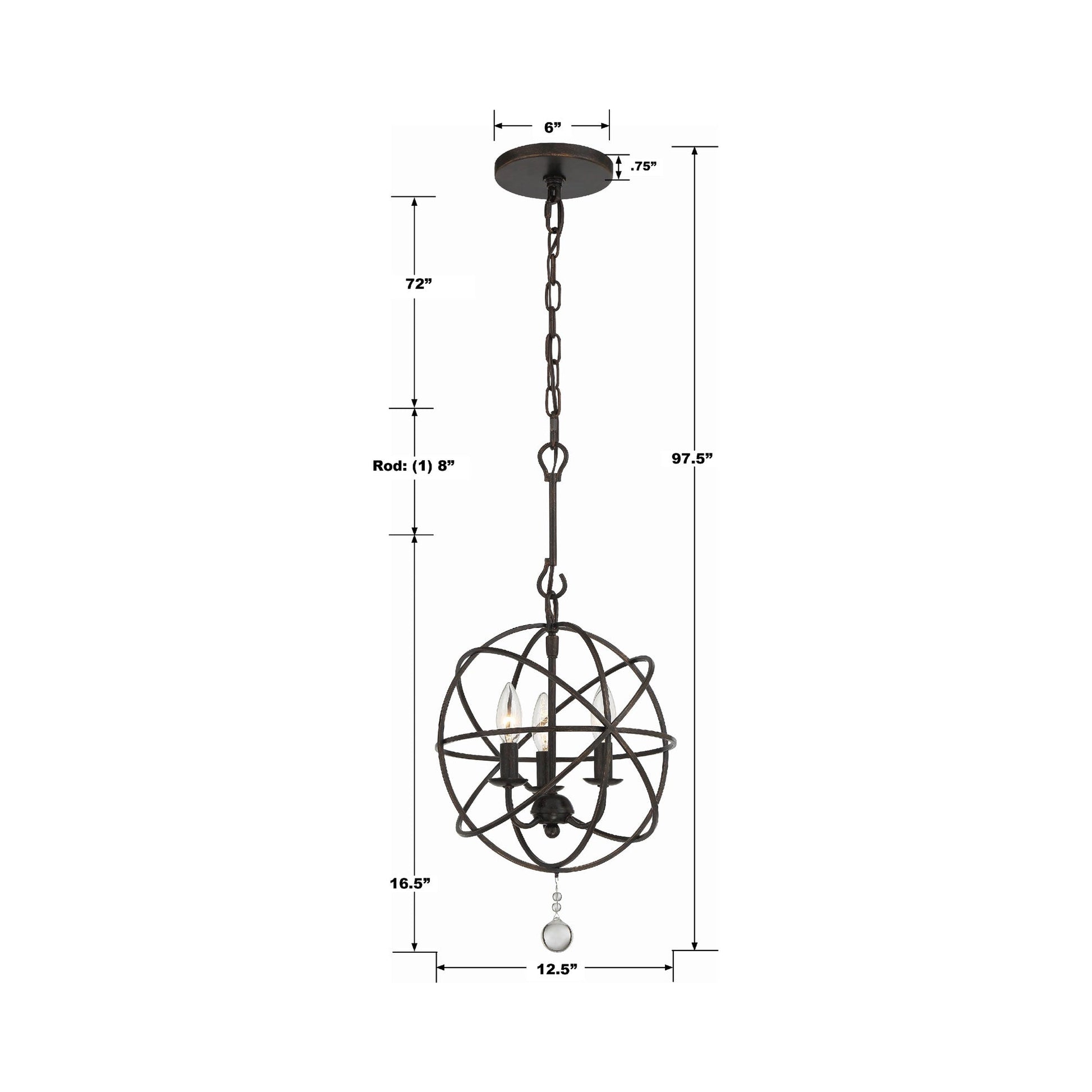 Solaris Mini Chandelier - line drawing.