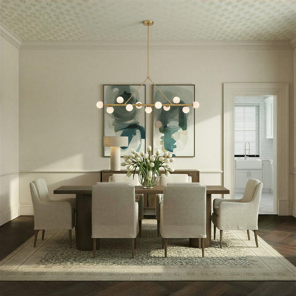 Terrell Linear Chandelier in dining room.