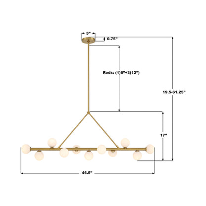 Terrell Linear Chandelier - line drawing.