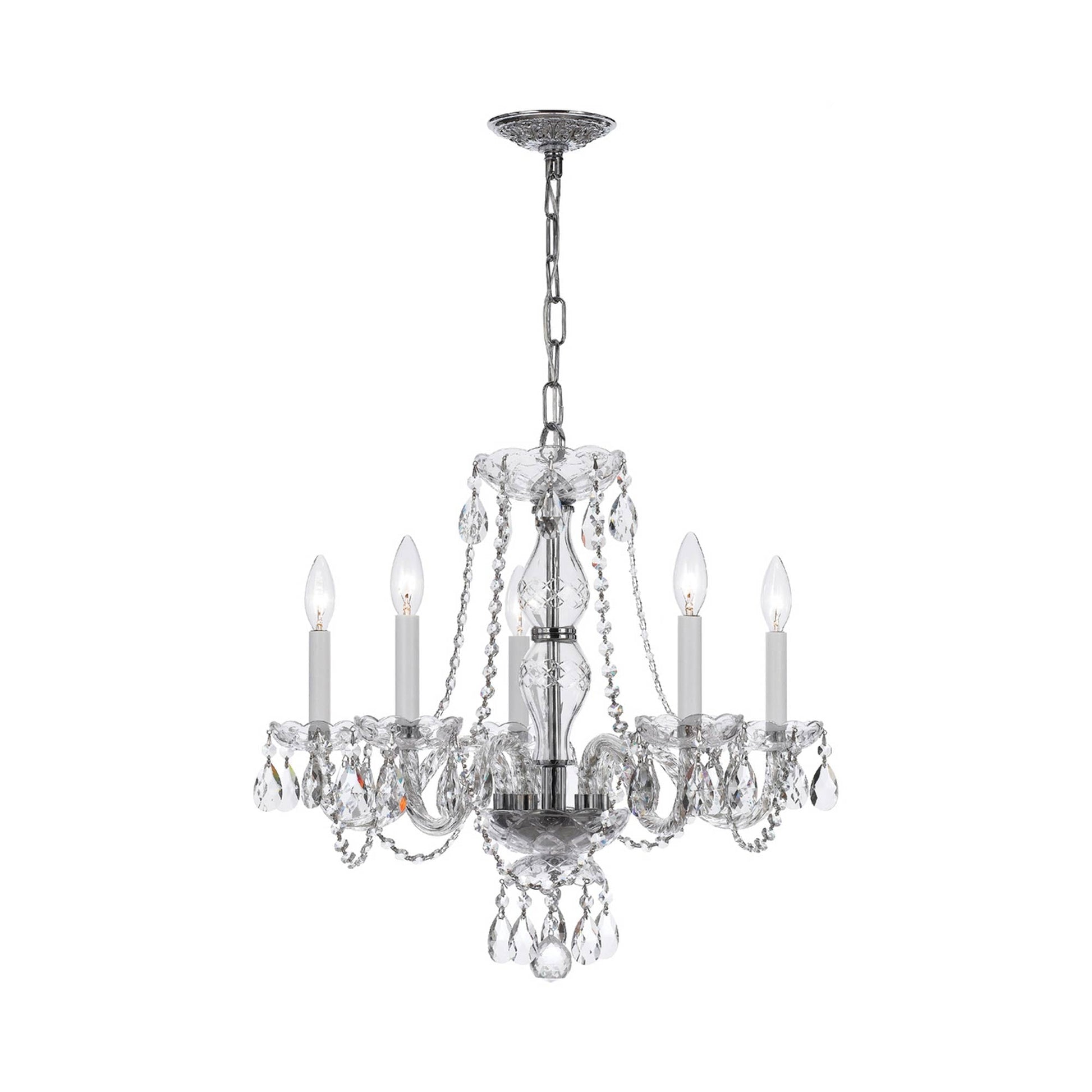 Traditional Crystal Chandelier in Polished Chrome (21-Inch/5-Light).