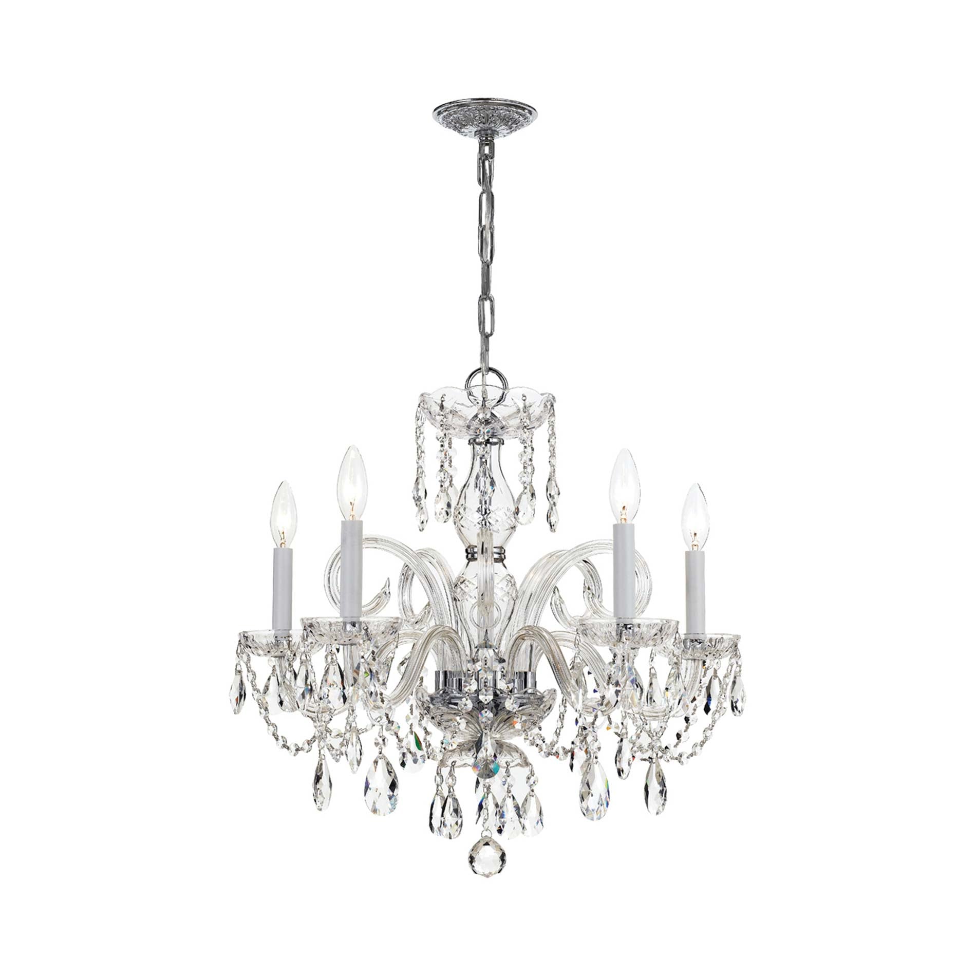 Traditional Crystal Chandelier in Polished Chrome (22-Inch/5-Light).