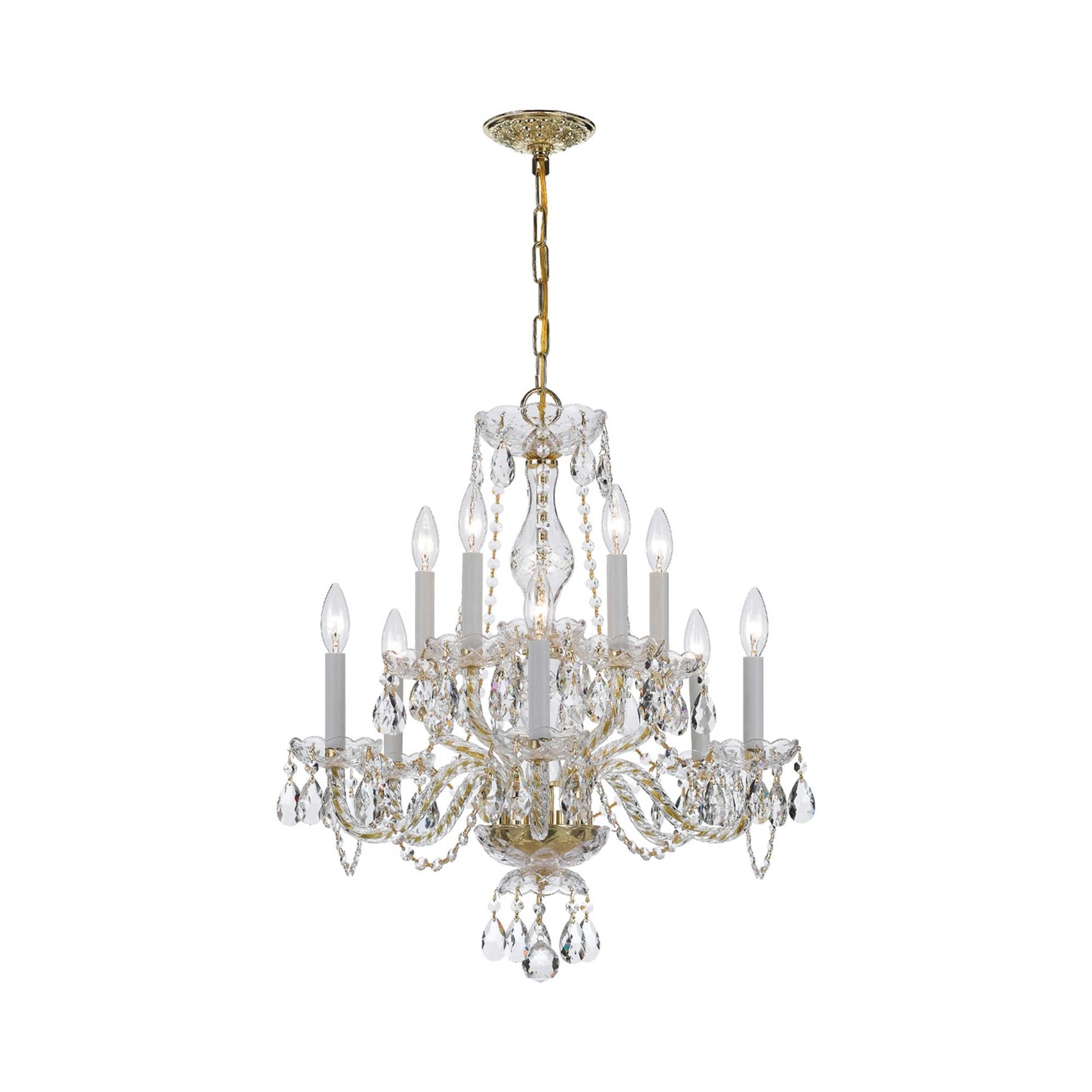 Traditional Crystal Chandelier in Polished Brass (23-Inch/10-Light).