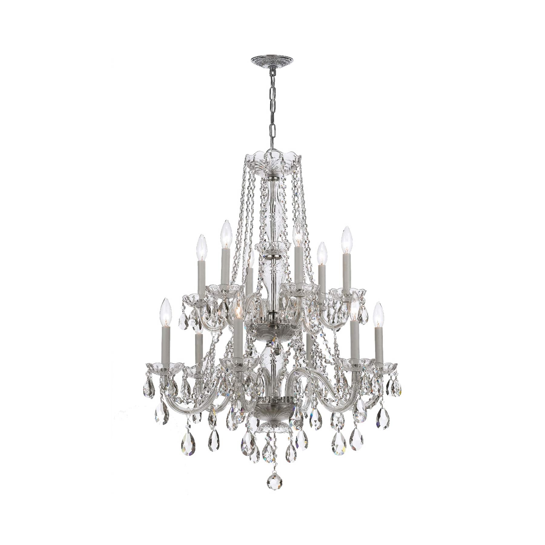 Traditional Crystal Chandelier in Polished Chrome (26-Inch/12-Light).