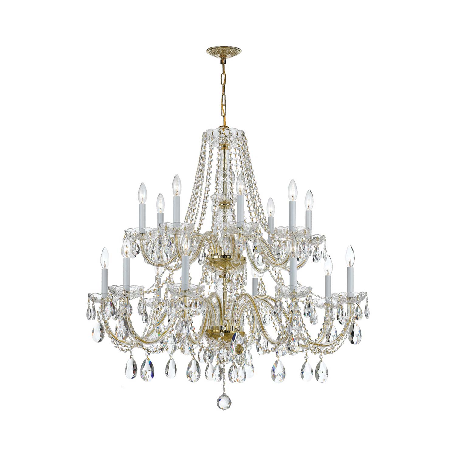 Traditional Crystal Chandelier in Polished Brass (37-Inch/16-Light).