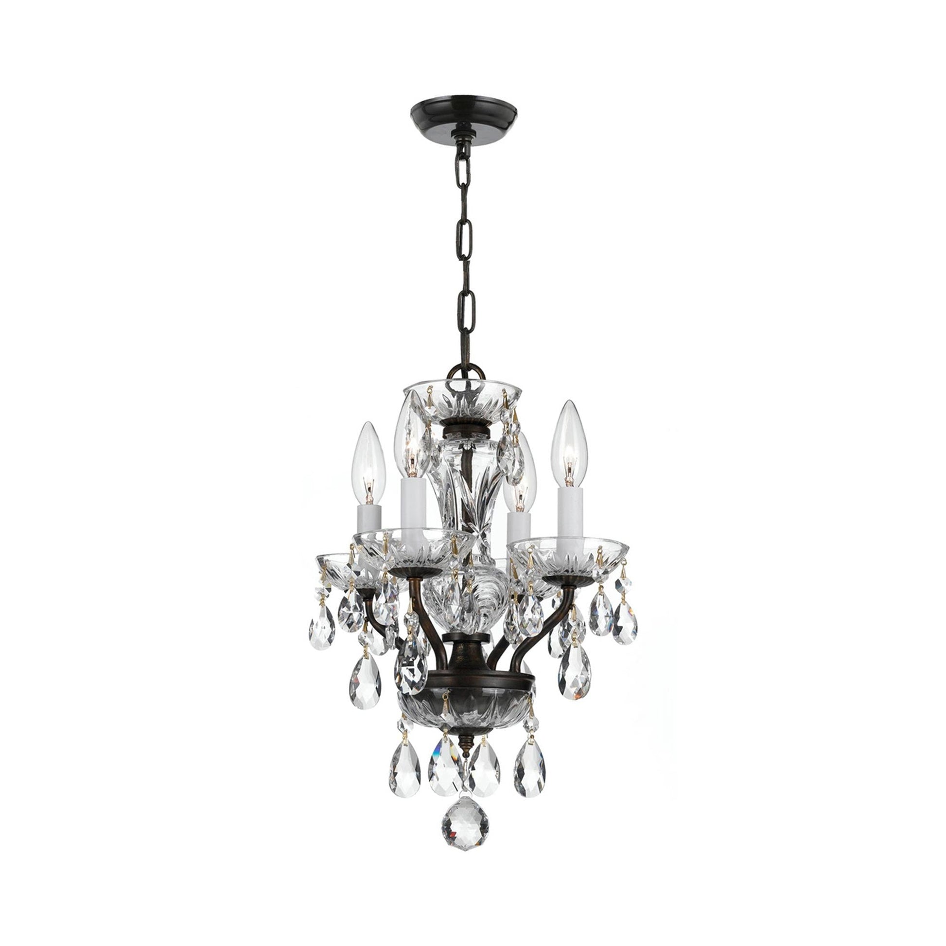 Traditional Crystal Mini Chandelier in English Bronze (Clear Italian/Swarovski Spectra Crystal/Swarovski Strass Crystal/11-Inch/4-Light).