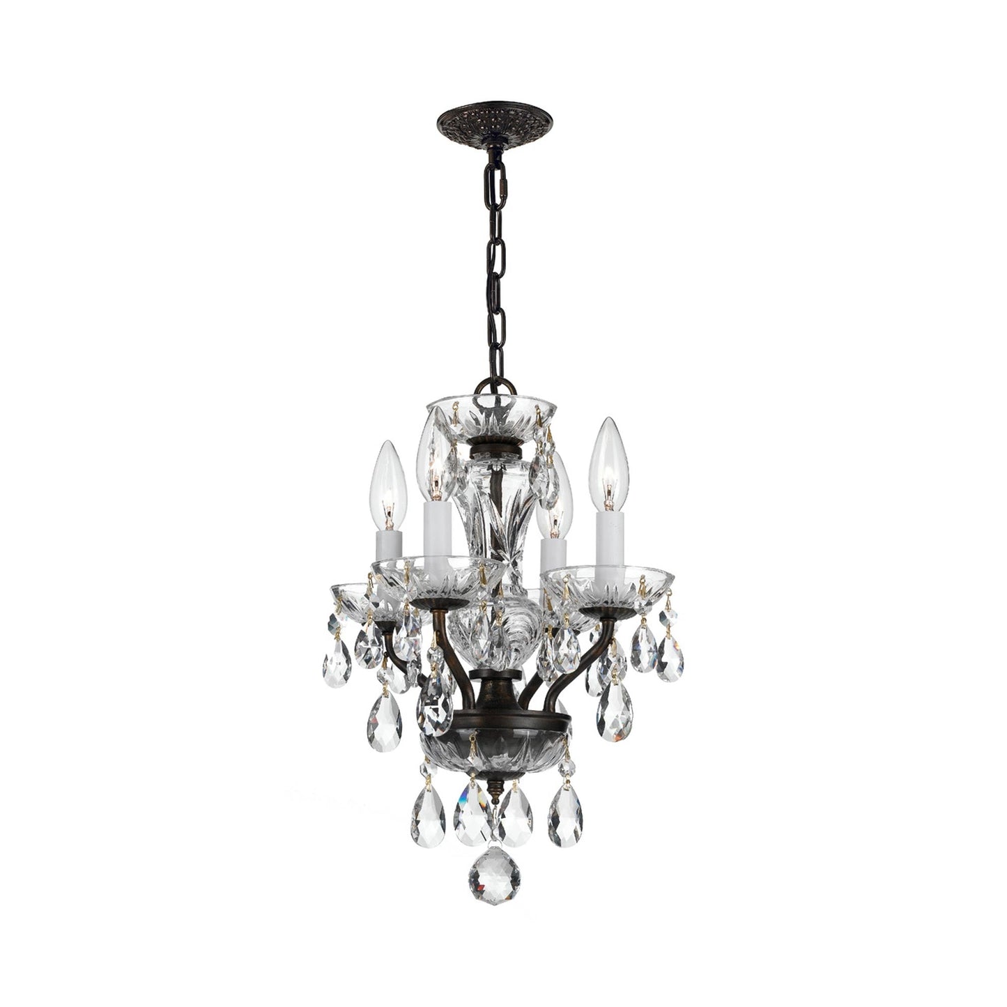 Traditional Crystal Mini Chandelier in English Bronze (Hand Cut Crystal/11-Inch/4-Light).