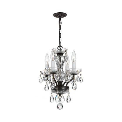 Traditional Crystal Mini Chandelier in English Bronze (Hand Cut Crystal/11-Inch/4-Light).