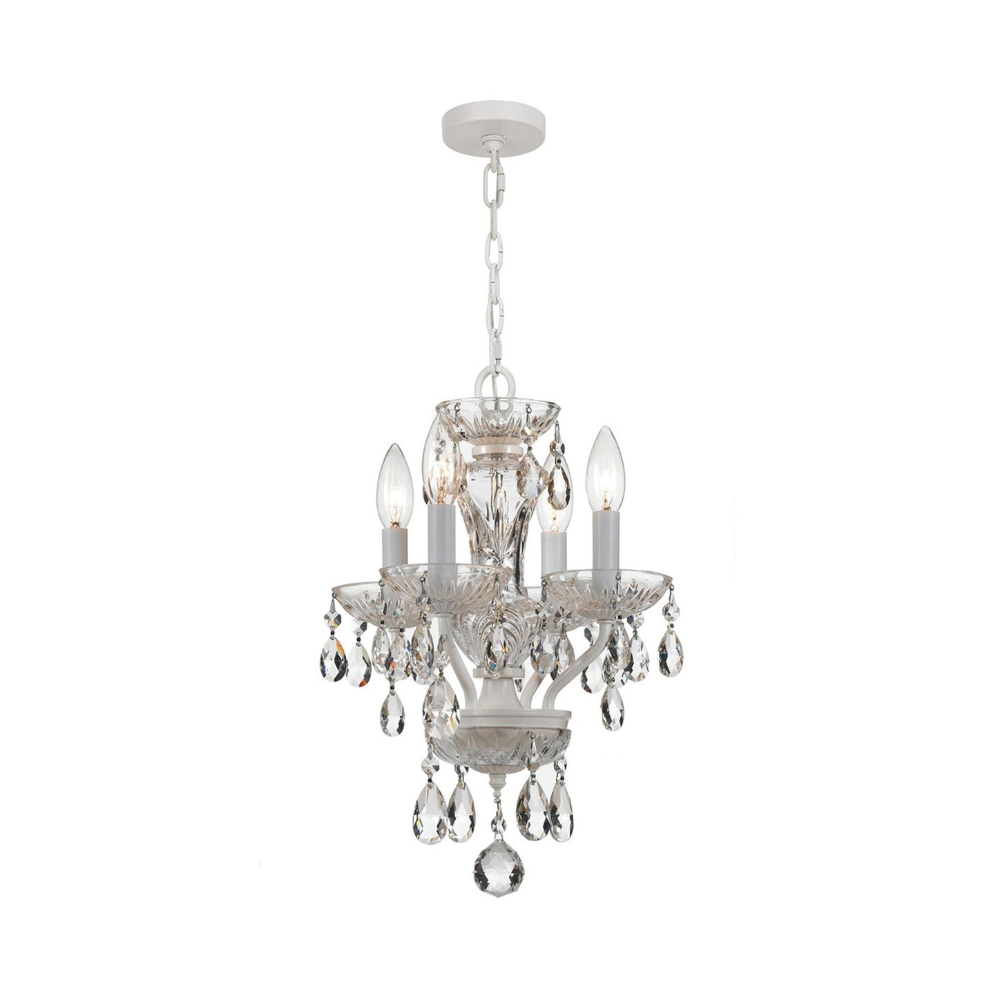 Traditional Crystal Mini Chandelier in Wet White (11-Inch/4-Light).