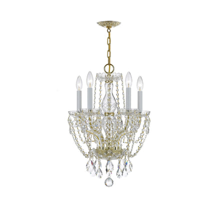 Traditional Crystal Mini Chandelier in Polished Brass (14-Inch/5-Light).