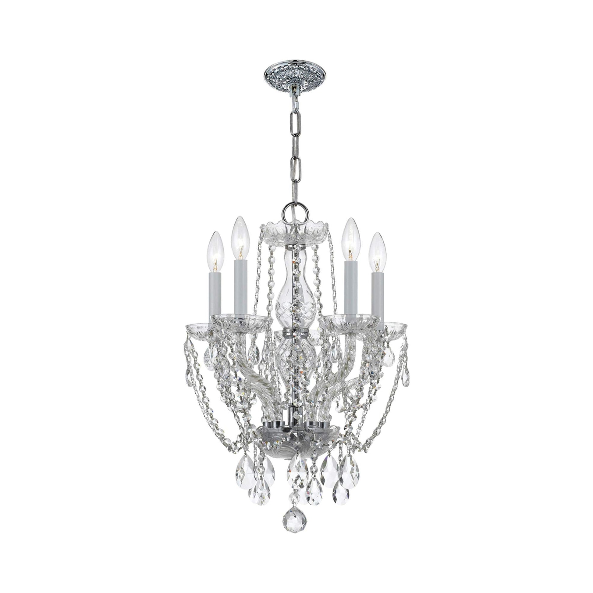 Traditional Crystal Mini Chandelier in Polished Chrome (14-Inch/5-Light).