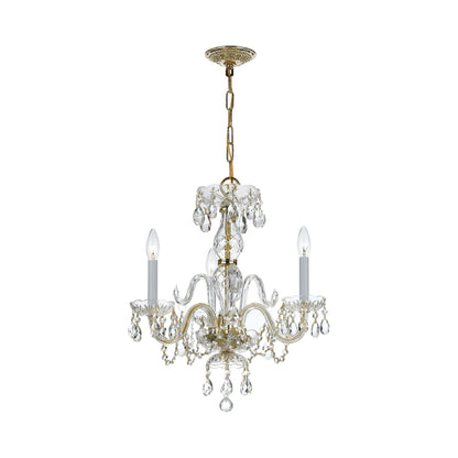 Traditional Crystal Mini Chandelier in Polished Brass (16-Inch/3-Light).