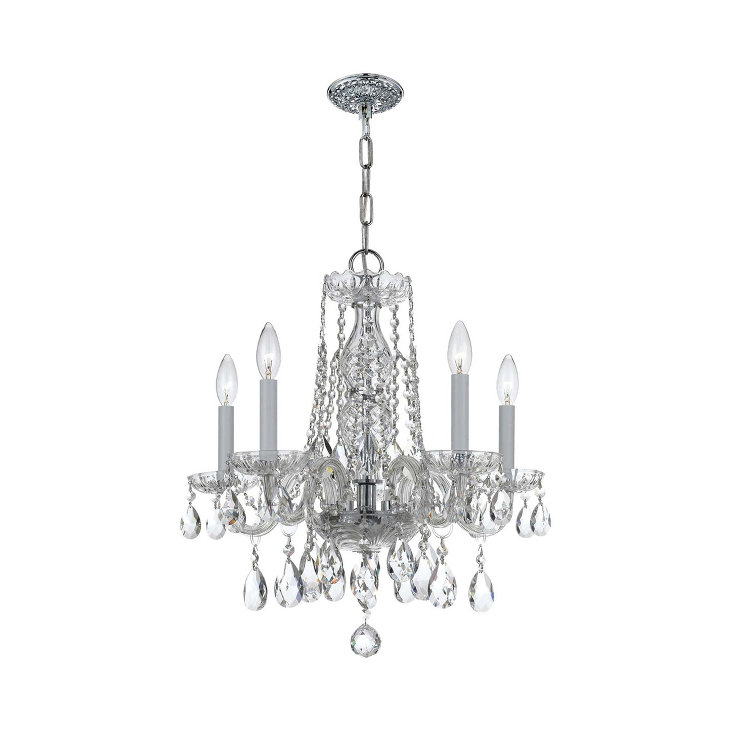 Traditional Crystal Mini Chandelier in Polished Chrome (18-Inch/5-Light).