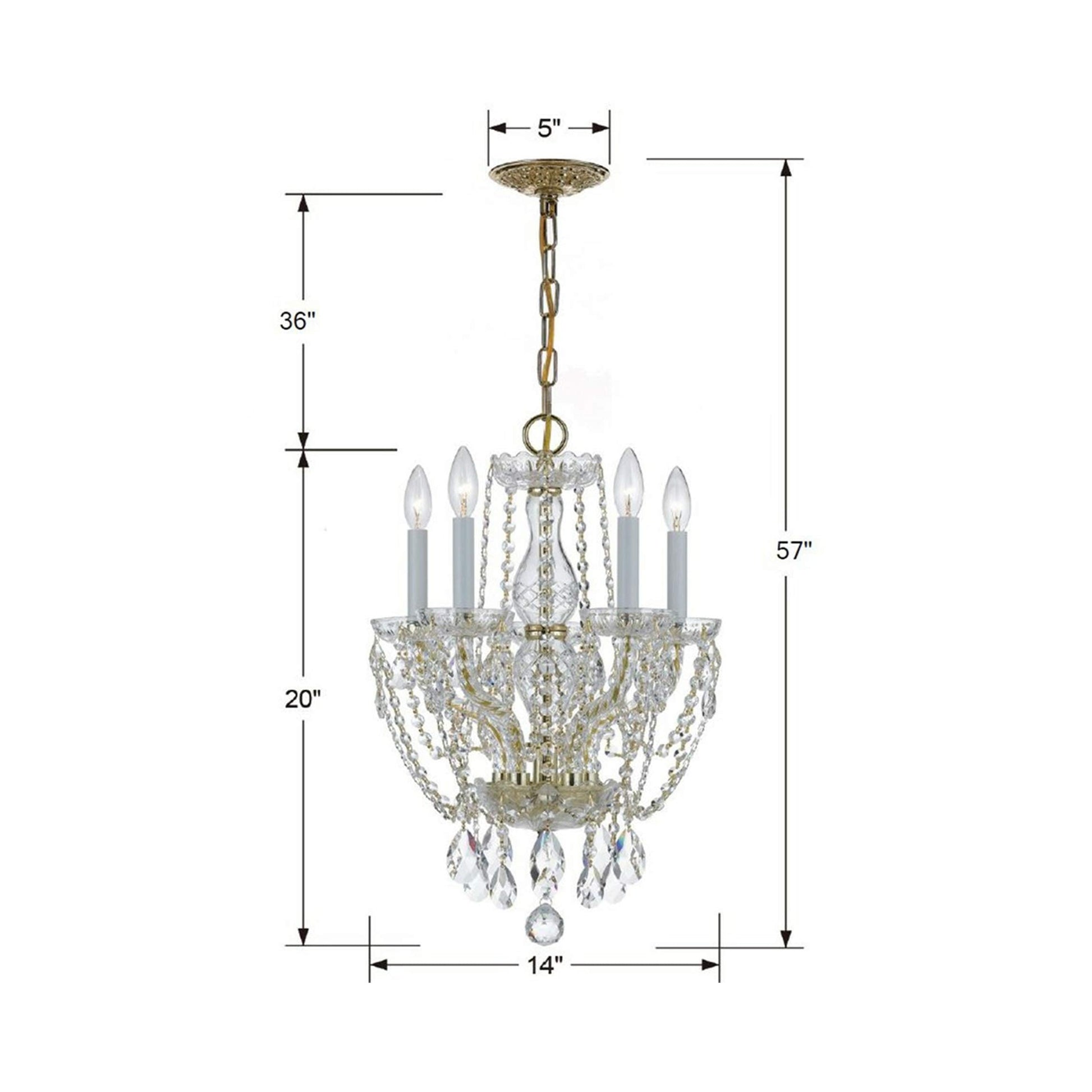 Traditional Crystal Mini Chandelier - line drawing.