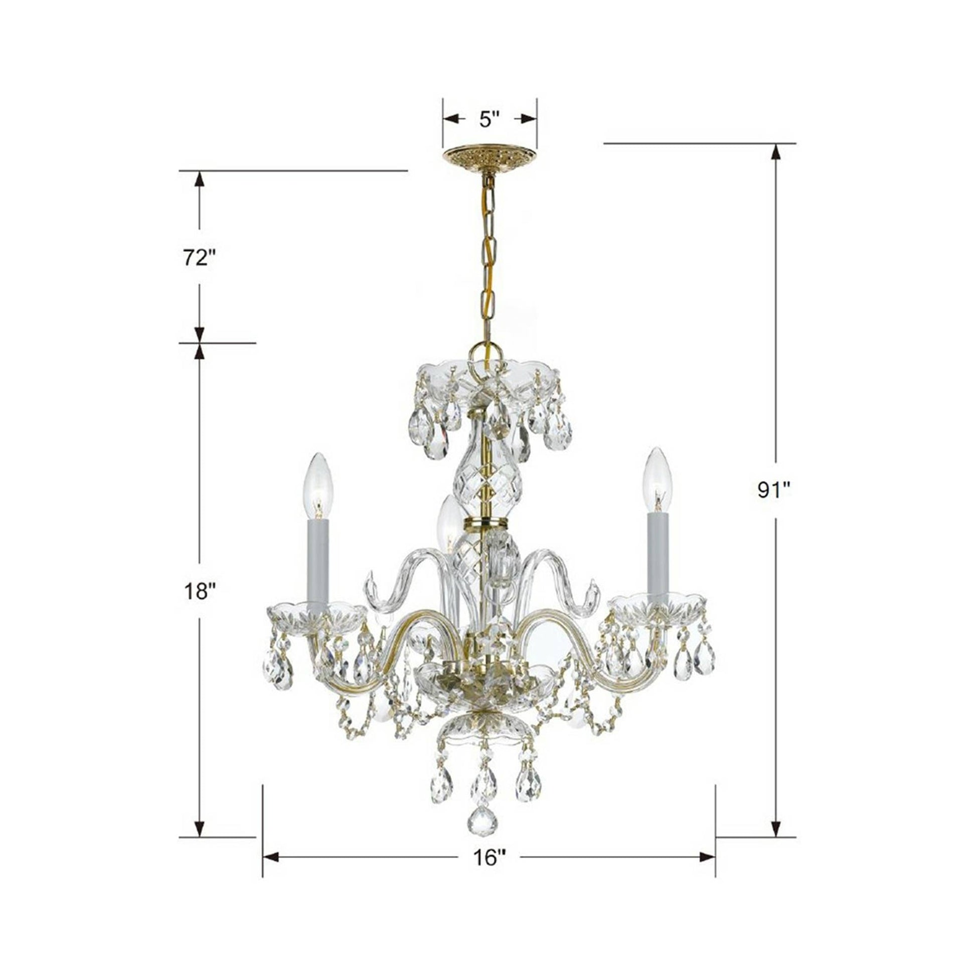 Traditional Crystal Mini Chandelier - line drawing.