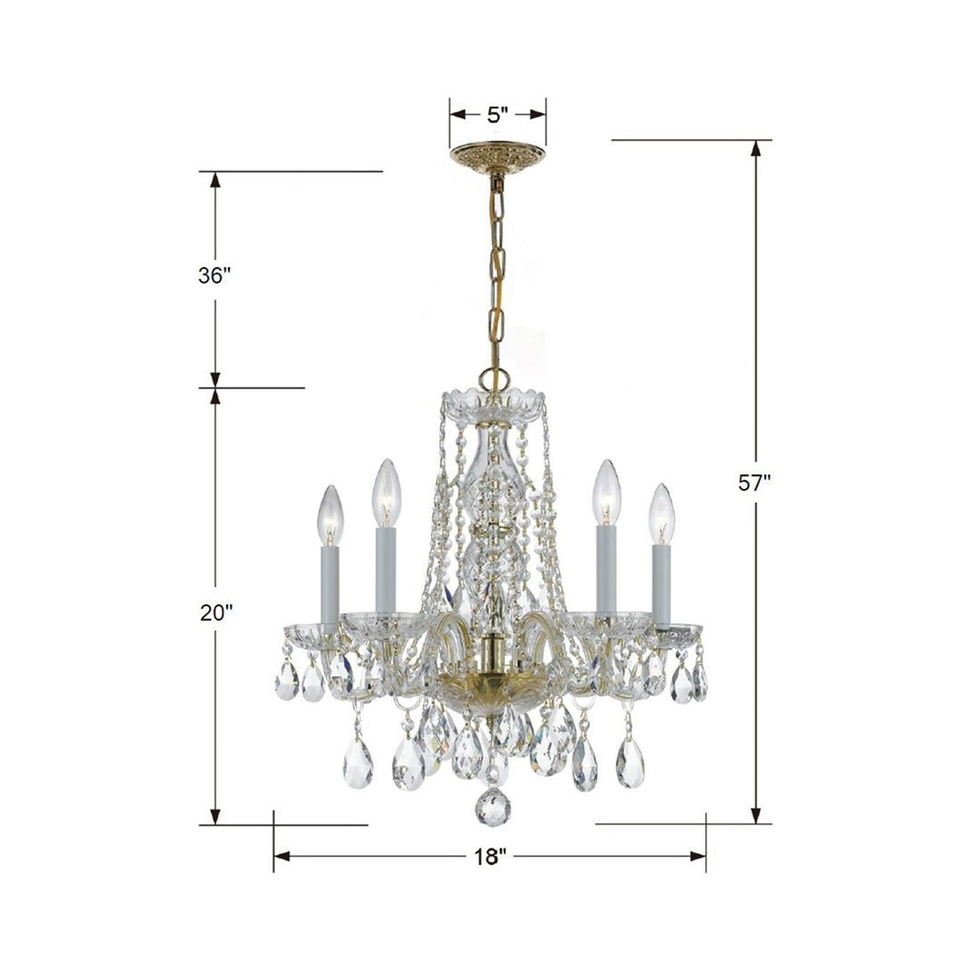 Traditional Crystal Mini Chandelier - line drawing.