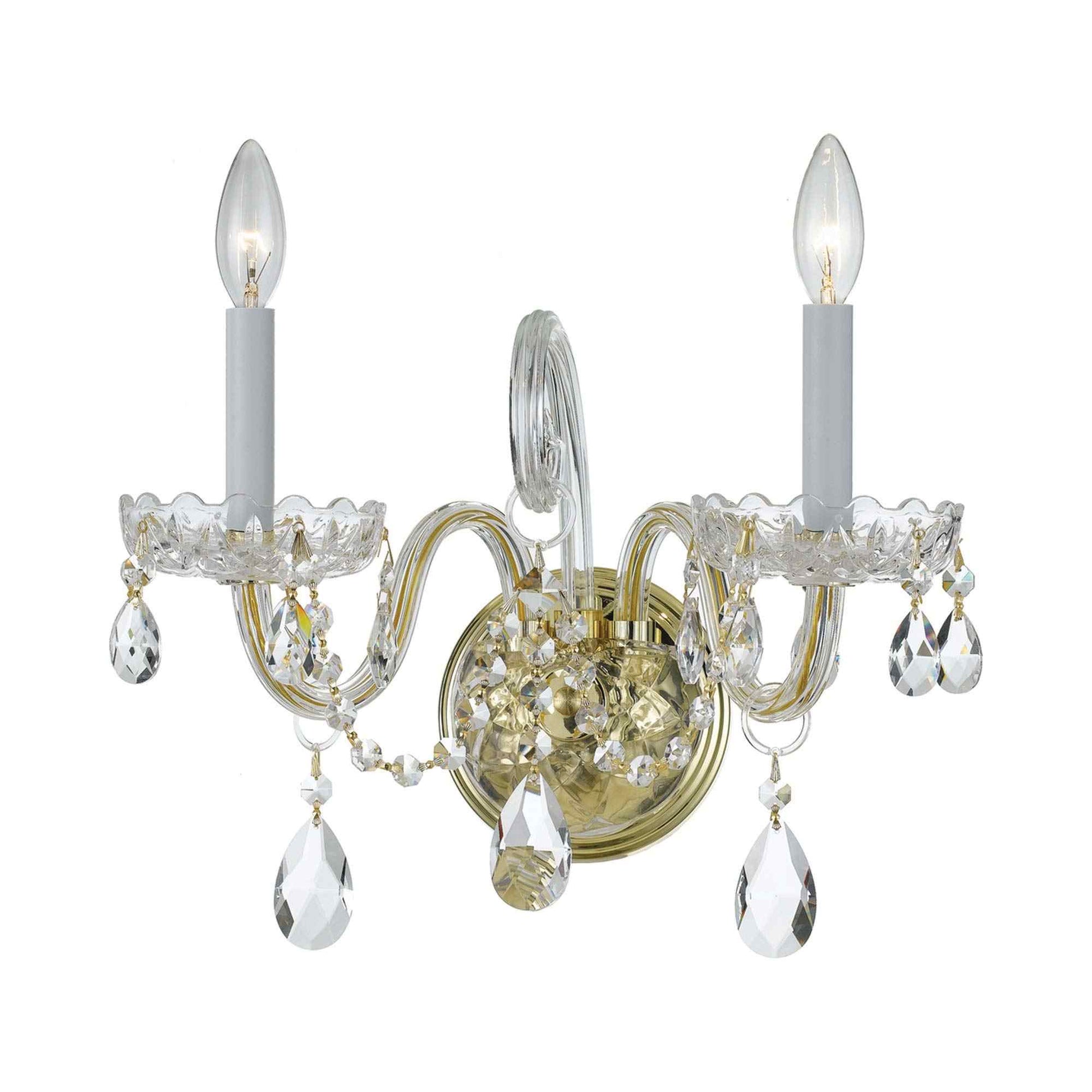 Traditional Crystal Wall Light in Polished Brass (2-Light).