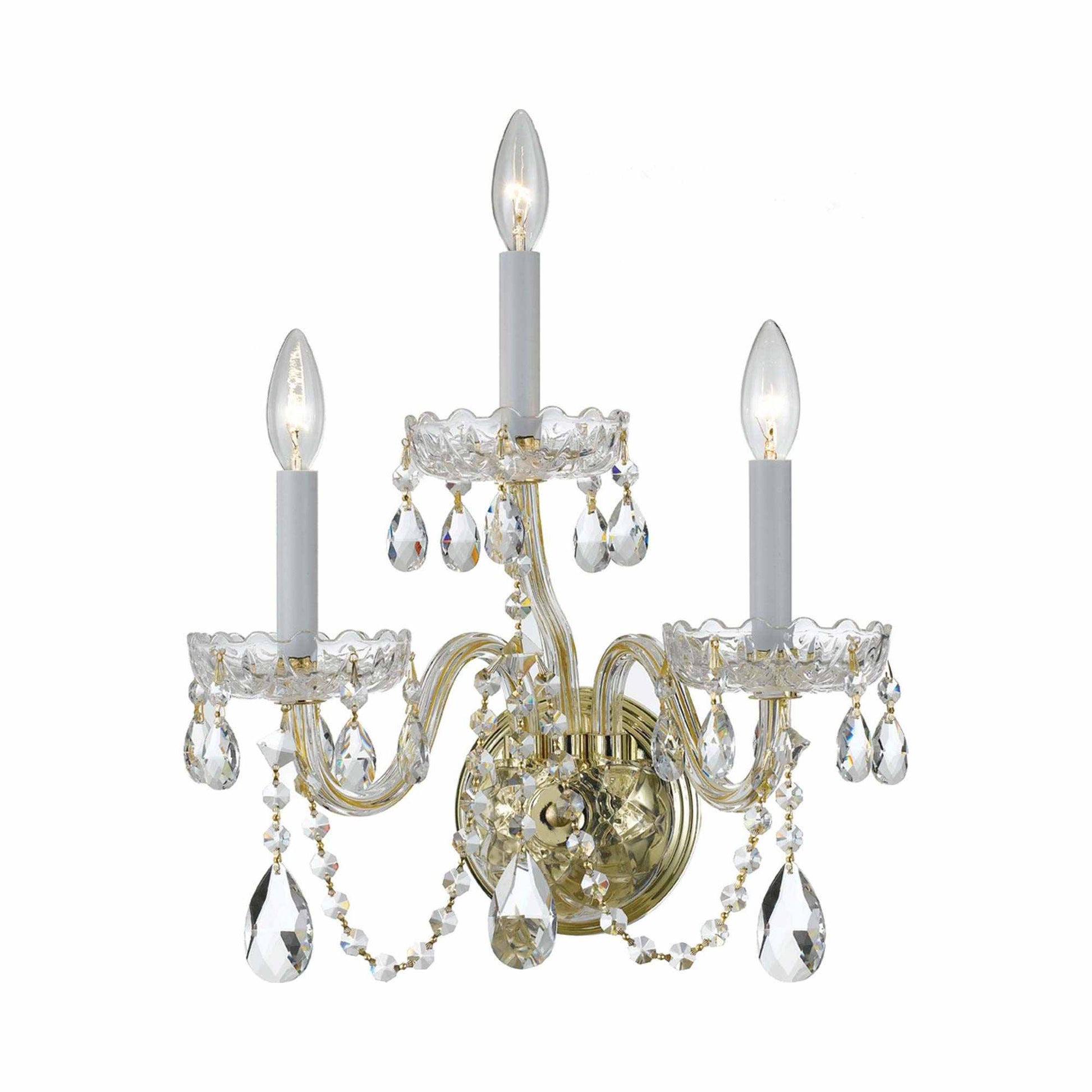 Traditional Crystal Wall Light in Polished Brass (3-Light).