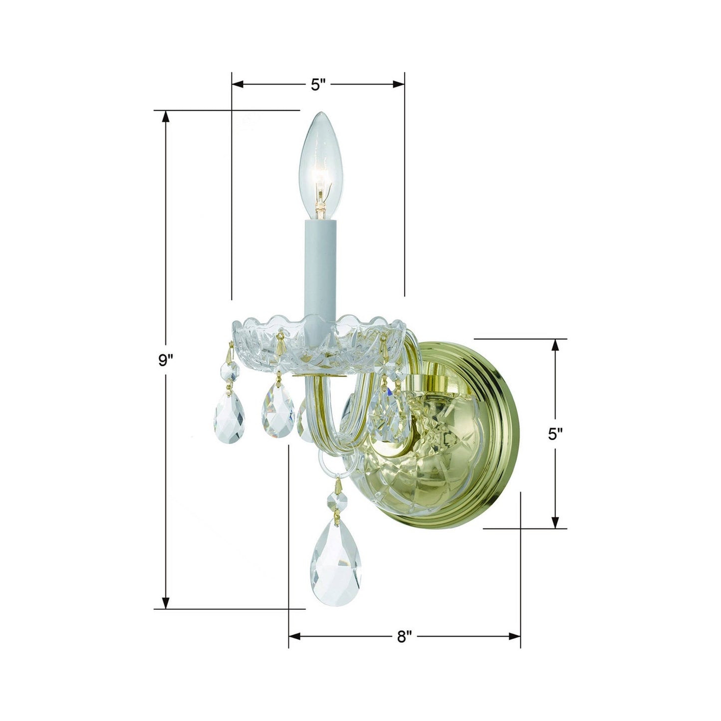 Traditional Crystal Wall Light - line drawing.