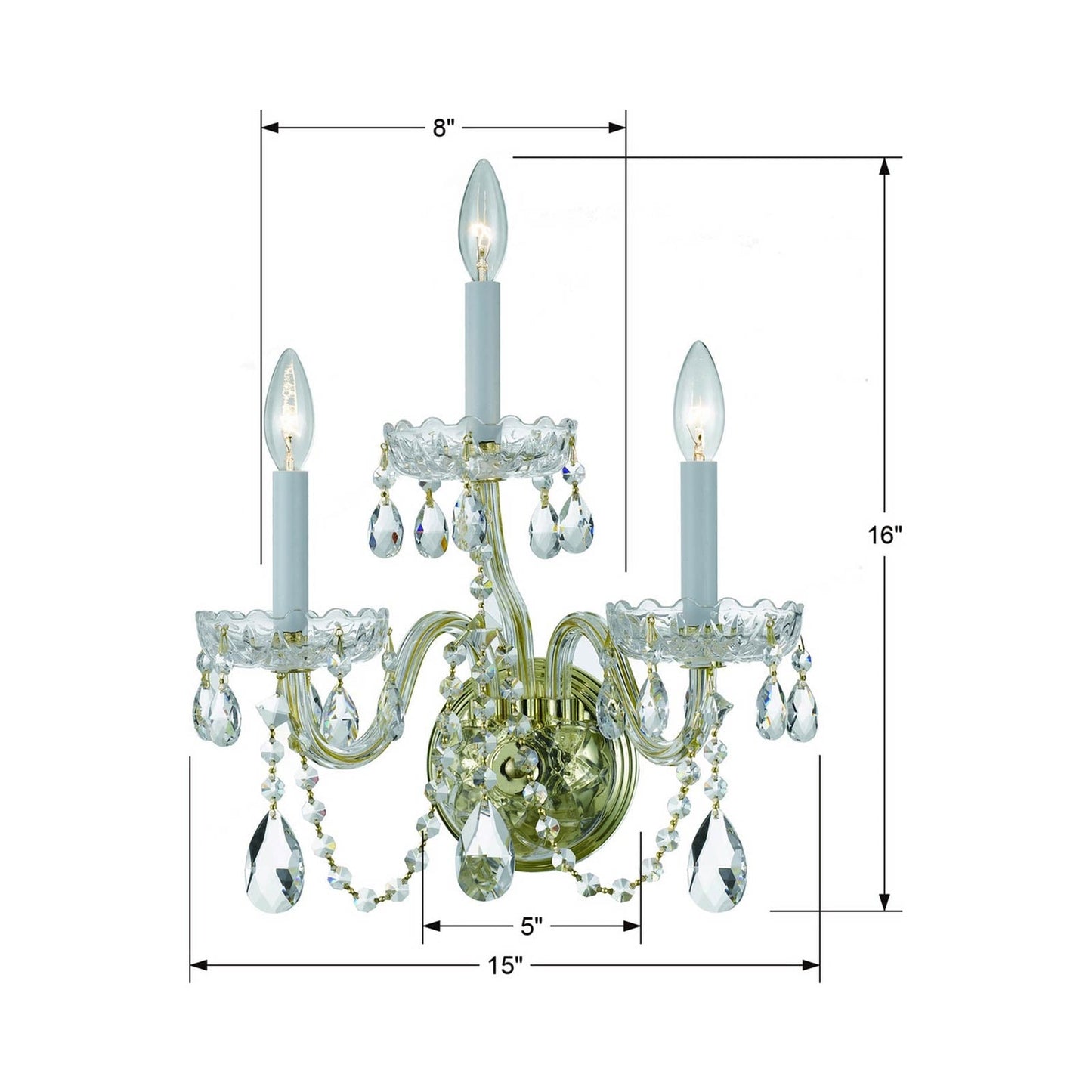 Traditional Crystal Wall Light - line drawing.