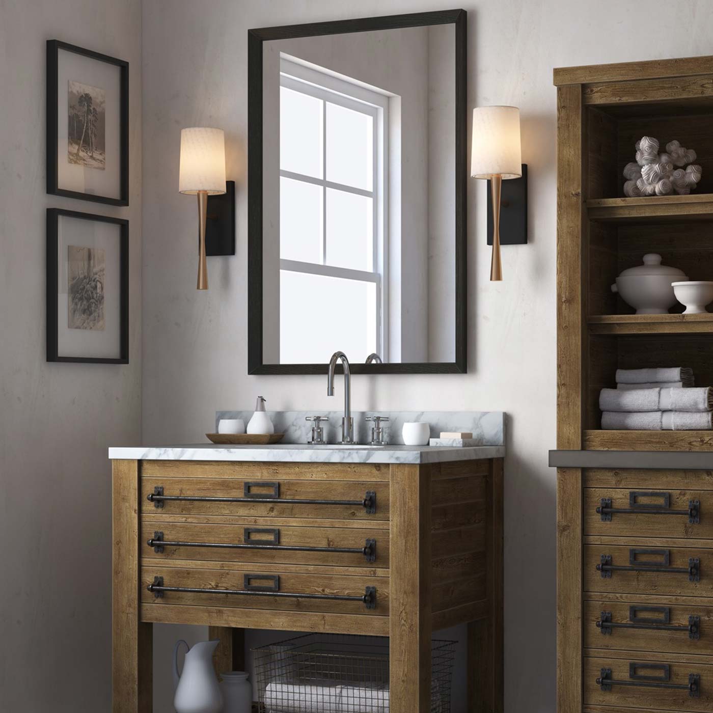 Trenton Wall Light in bathroom.