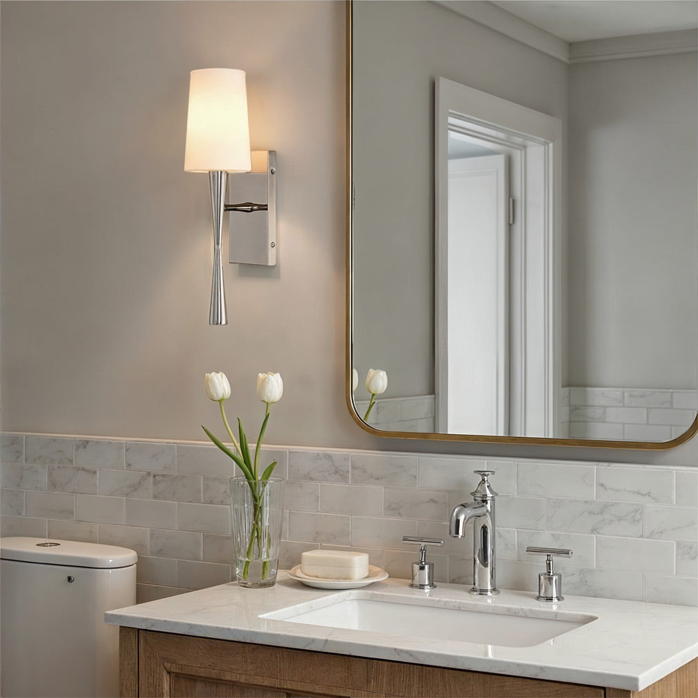 Trenton Wall Light in bathroom.