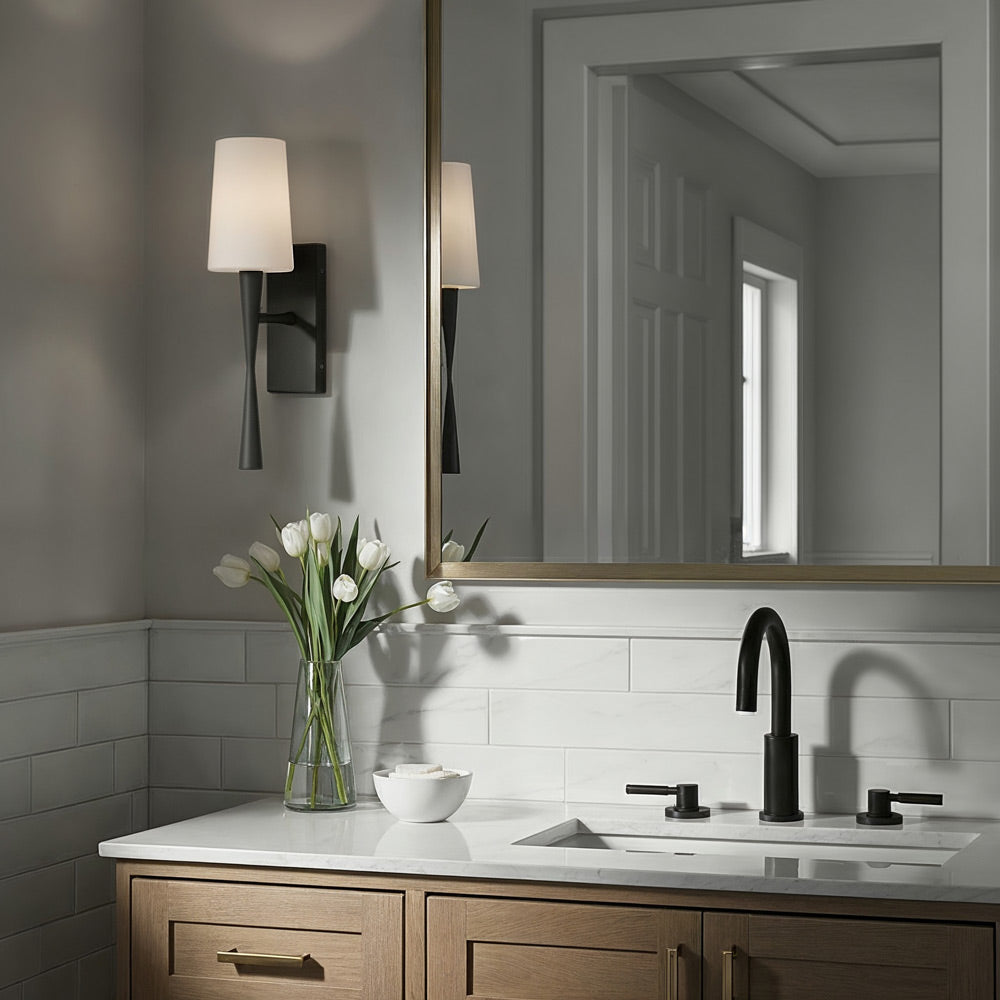 Trenton Wall Light in bathroom.