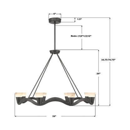 Vance LED Chandelier - line drawing.