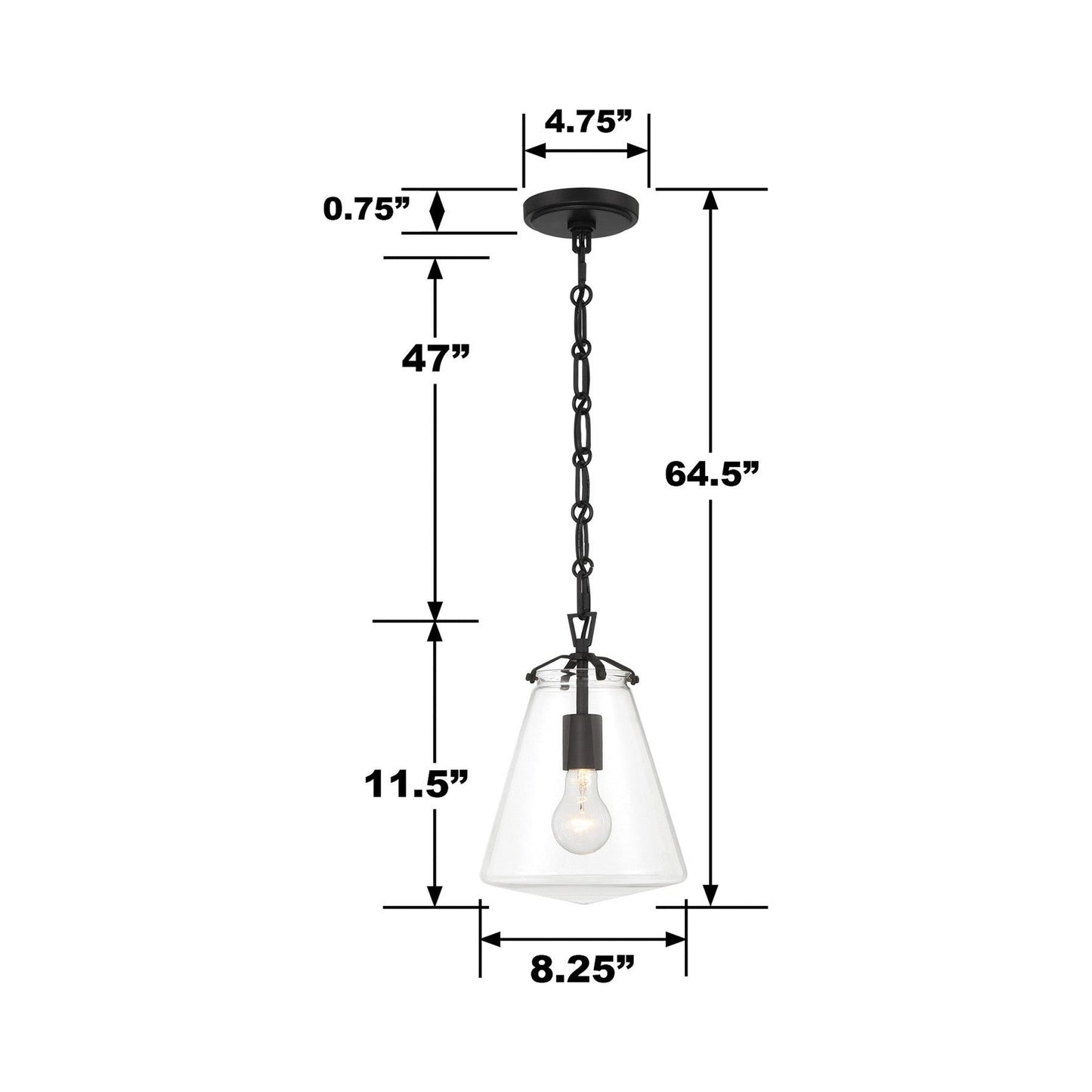 Voss Mini Pendant Light - line drawing.