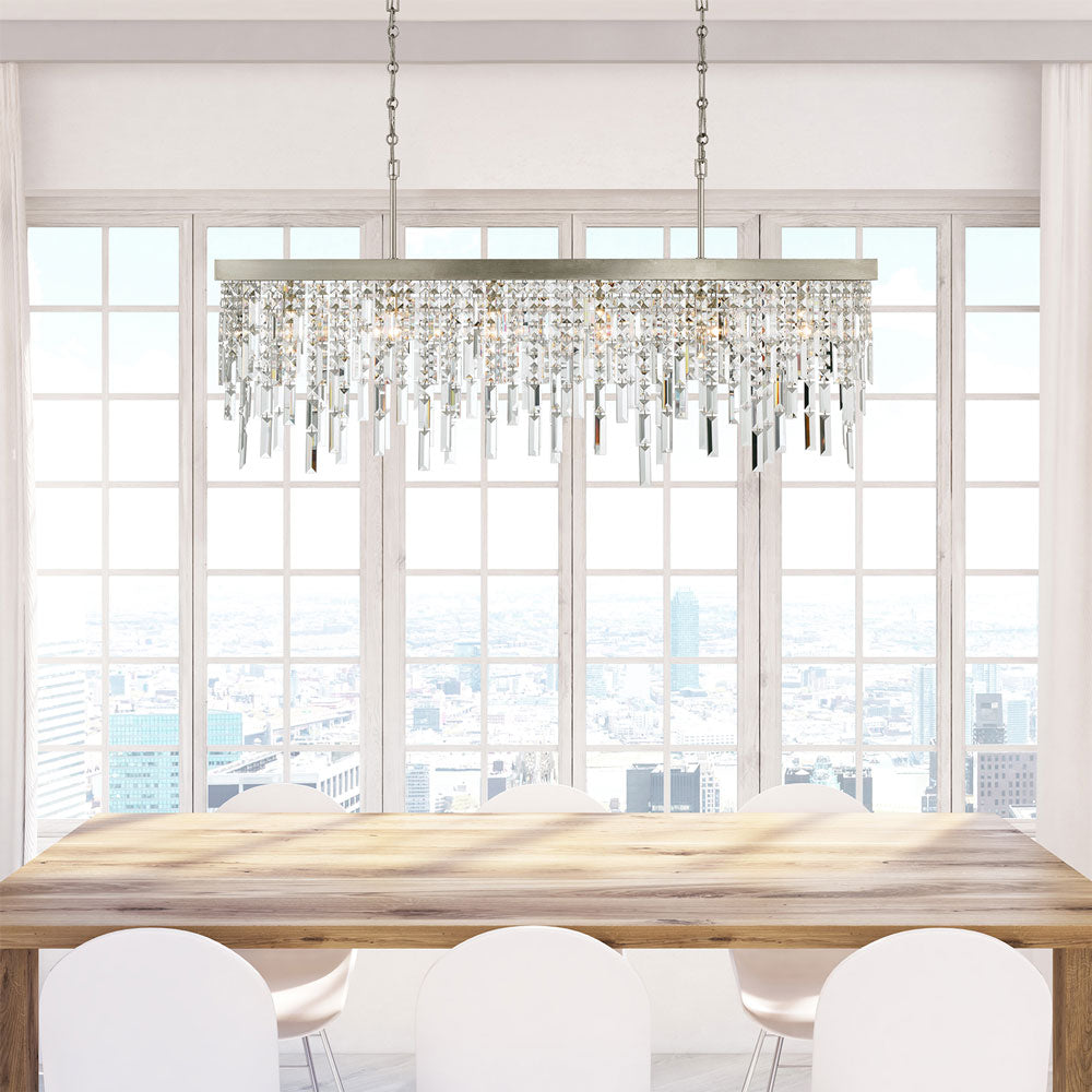 Winfield Linear Chandelier in dining room.