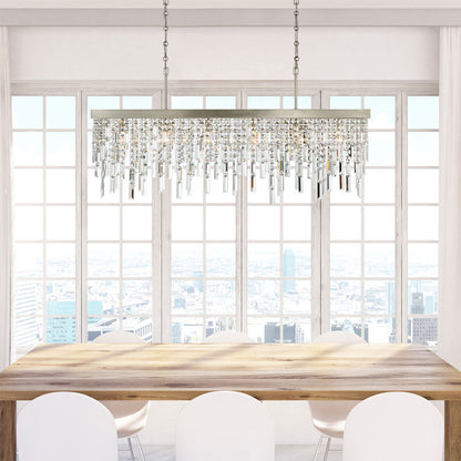 Winfield Linear Chandelier in dining room.